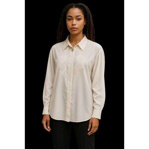 Vintage Jaclyn Smith White Embroidered Blouse With Pearl Buttons Size 14